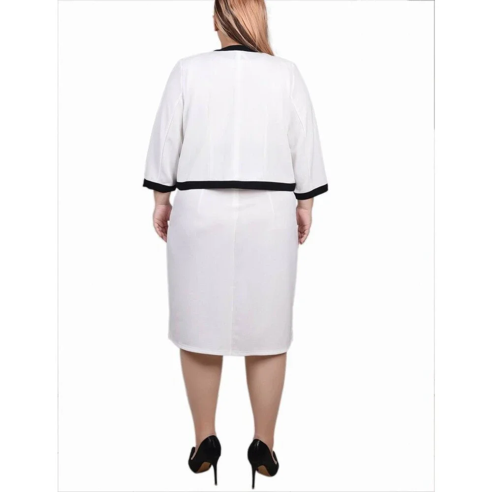 NY Collection Plus Size Colorblocked 2‑Piece Dress Set White 18W NWT $49